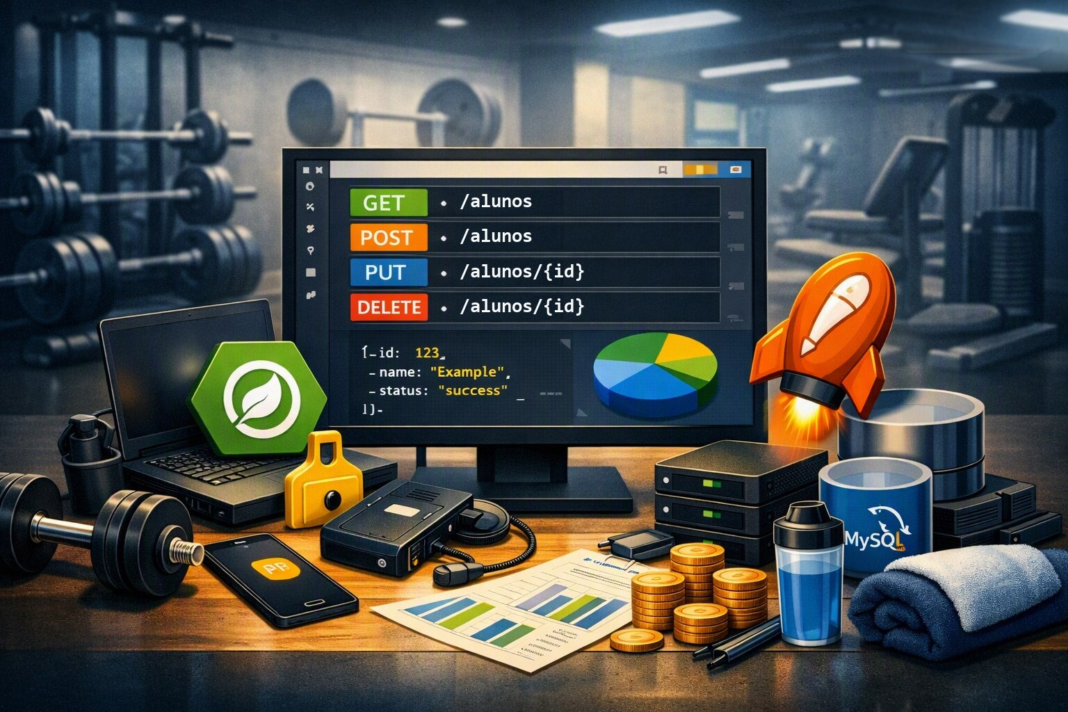 Monitor exibindo os endpoints da API Academia Digital